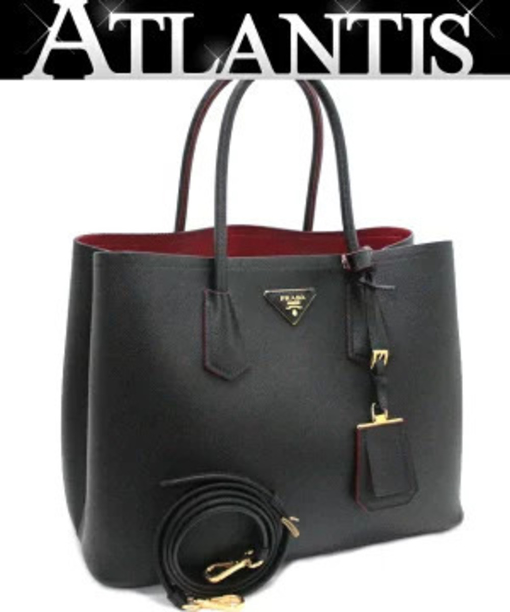 Prada Cuir Tote Bag Shoulder Leather Black
